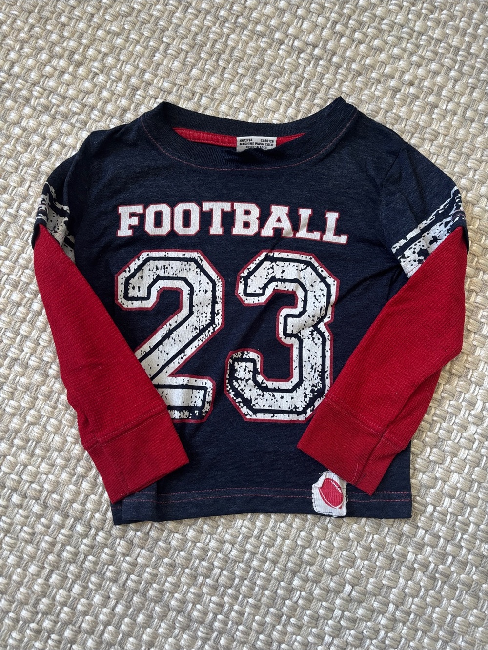 Kids Long Sleeve 'Football 23' Tee - Navy & Red